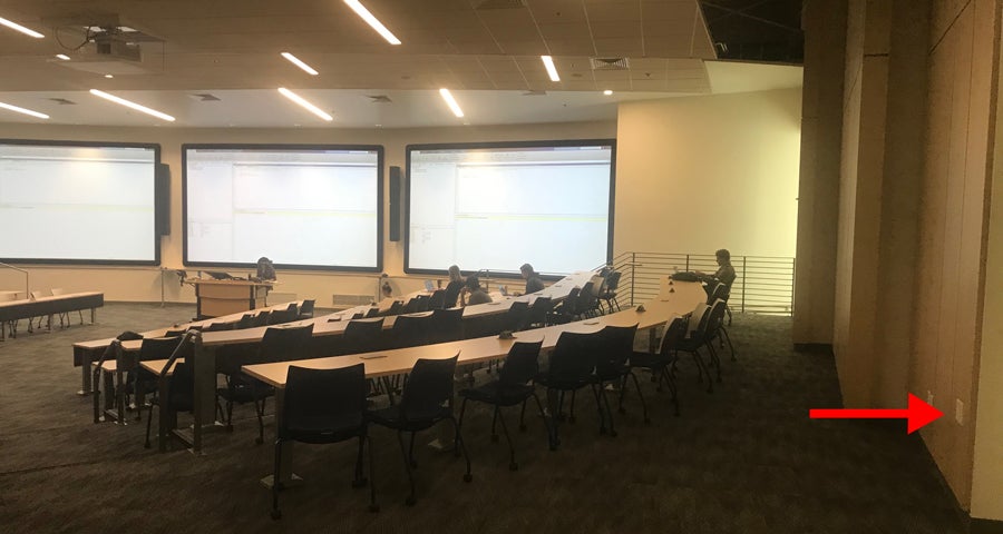 Picture of a concealed Wi-Fi antenna in Aerospace Auditorium 120.