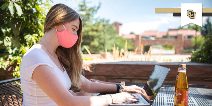 woman at computer: accomplishments report